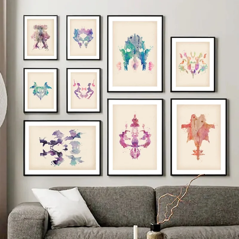 12 Rorschach اختبار بطاقات الرجعية الملصقات الطبية علم النفس الرسم على لوحات القماش الجدارية الشمال يطبع جدار صورة للديكور عيادة