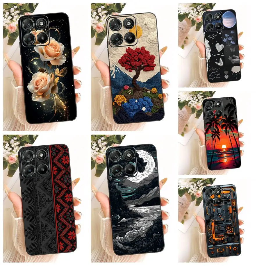 Silicone Case For Motorola Moto G67 Power Cover Popular Flower Marble Soft Black Funda For Motorola Moto G57 Power XT2537-5 Capa