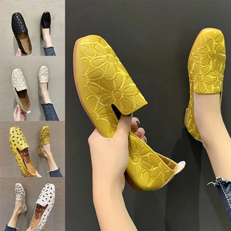 

Women Flats Slip on Loafers Foldable for Square Toe Single Shoes Hollow Out Fashion Party Casual Ladies