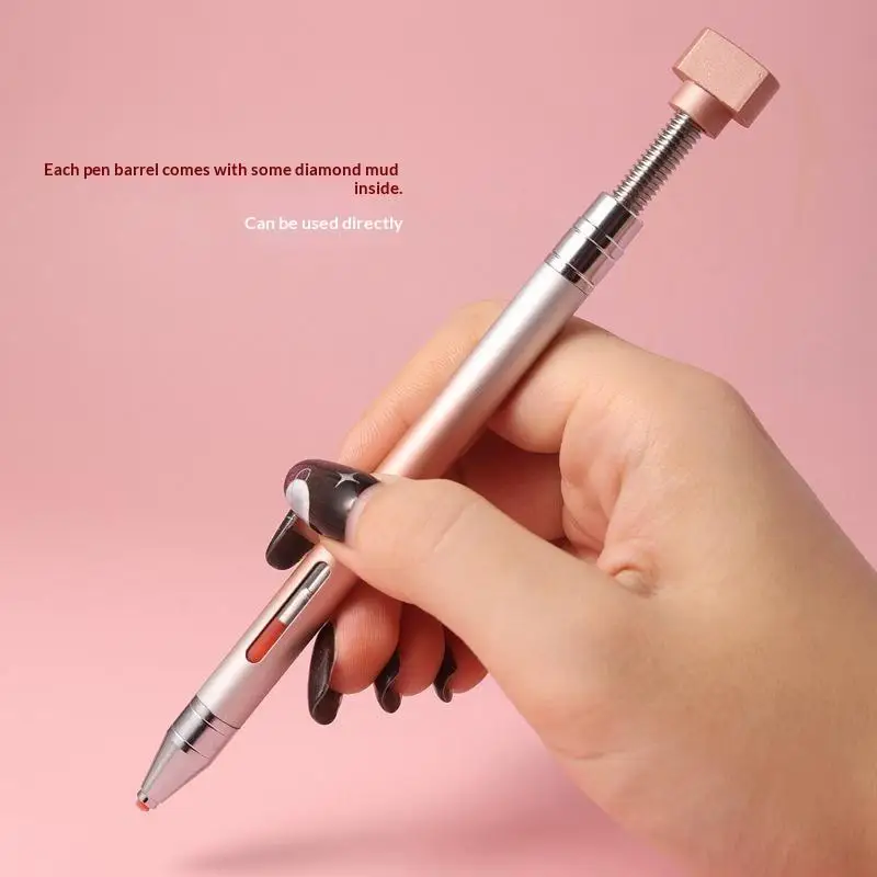 Gradient Point Drill Wax Stick Self‑Adhesive Rotating Nail Art Dotting Pen Portable Manicure Tool Salon Decoration Work