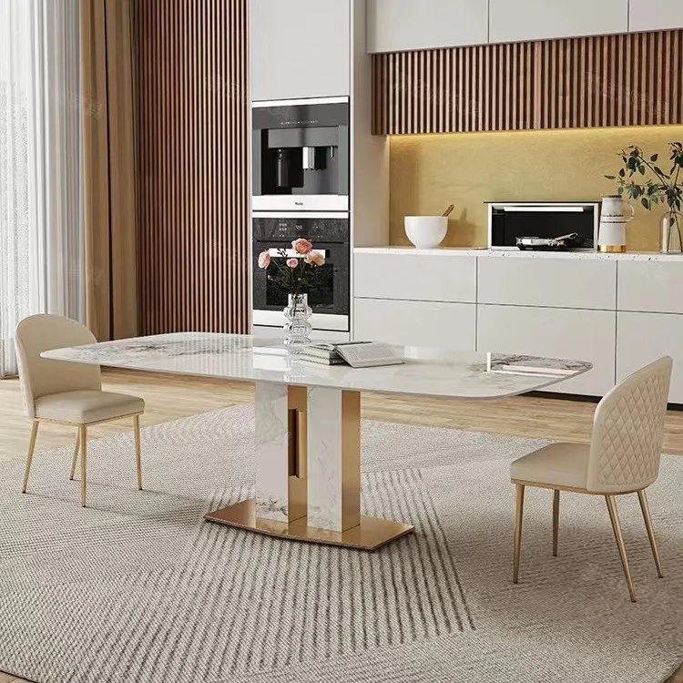 

！@Italian Light Luxury Rock Plate Dining Table and Chair Combination of Modern Simple and Minimalist Household Small Apartment N