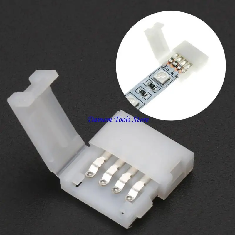57BE Solderless Clip-on Coupler Connector 4 Pin 10mm For 5050 RGB LED Strip Light