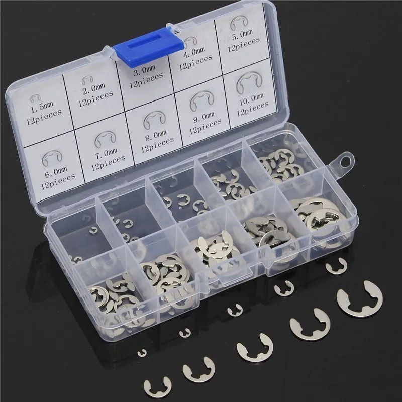 120 PCS 304 Stainless Steel E Clip Washer Assortment Kit for Shaft Fastener M1.5-M10