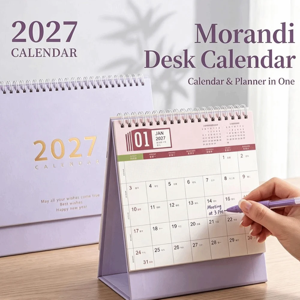 Portable 2027 Desktop Desk Calendar Foldable Decorative Display Standing Table Calendar Morandi Color Flip Calendar