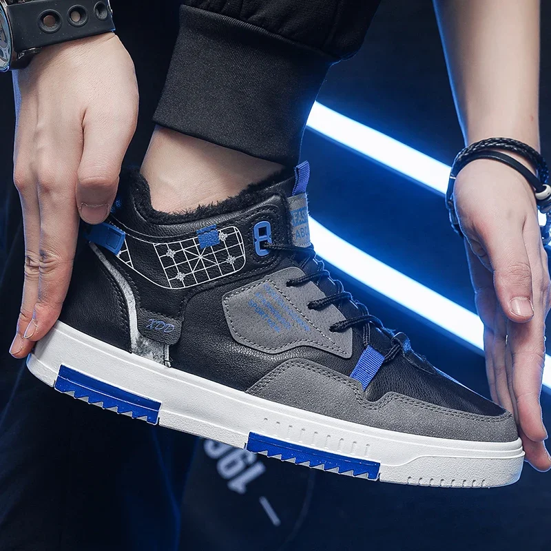 أحذية رجالية عالية الجودة، أحذية رياضية كاجوال، أحذية بيضاء صغيرة عصرية مع أحذية قطنية دافئة سميكة #6