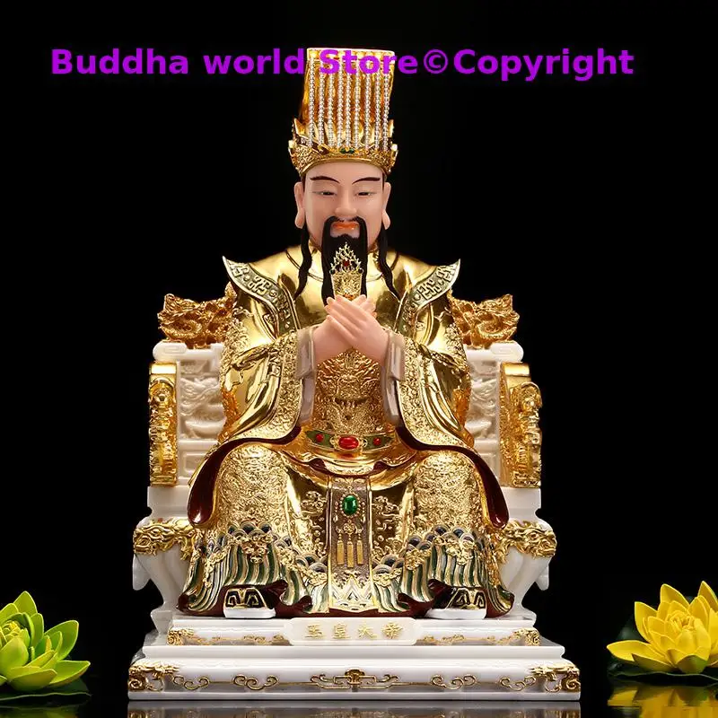 High grade gilding gold jade Royal BUDDHA figure HOME Prosperity SAFE LUCKY protection Omnipotent God YU HUANG DA DI statue