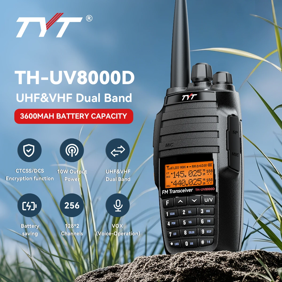 TYT TH-UV8000D Walkie Talkie 10W Dual Band VHF 136-174MHz UHF 400-520MHz Handheld Ham Radio FM Transceiver Two Way Radio