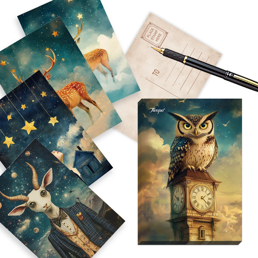 

32pcs, starry sky animals Postcards, decoration/greeting cards/postcards, high-precision printing, collectible and mailable