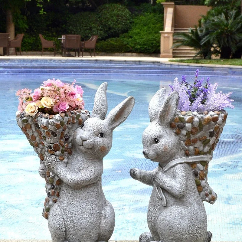 Rabbit Animal Flowerpot Villa Garden Courtyard Layout Balcony Pastoral Style Lawn Decorative Landscaping Ornaments