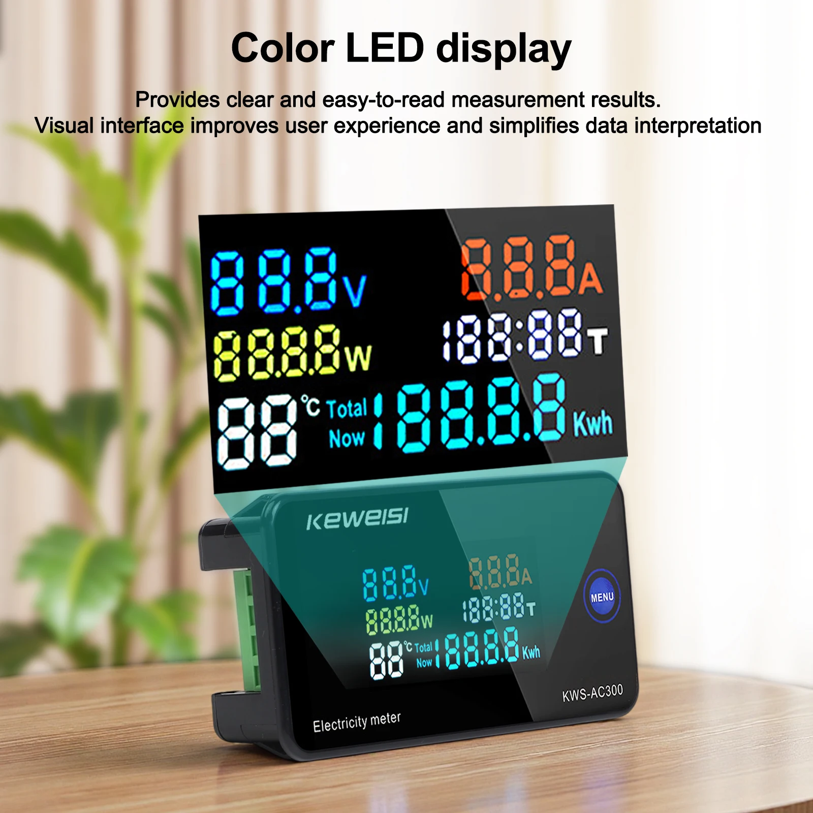 KWS-DC200 Digital Voltmeter Ammeter DC 0-200V Power Energy Meter LED Color DC Electric Wattmeter With Reset Function 0-100A