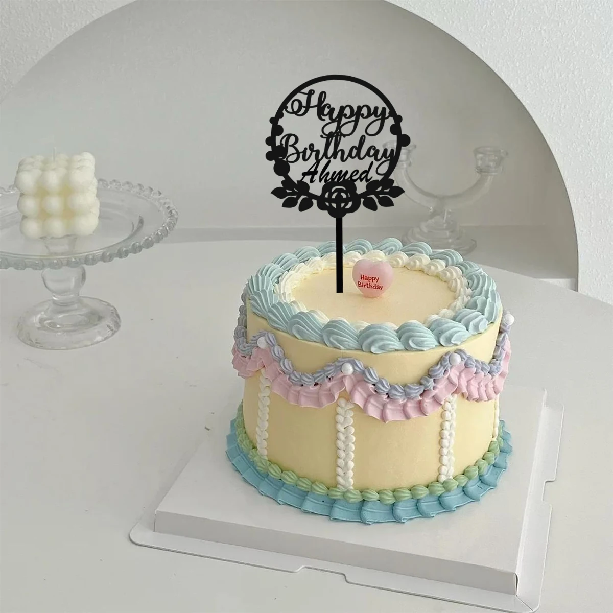 1PC Cartoon Happy Birthday with a space theme Customized Name Cake Stand Cake Ornaments Graduations, Halloween, Christmas