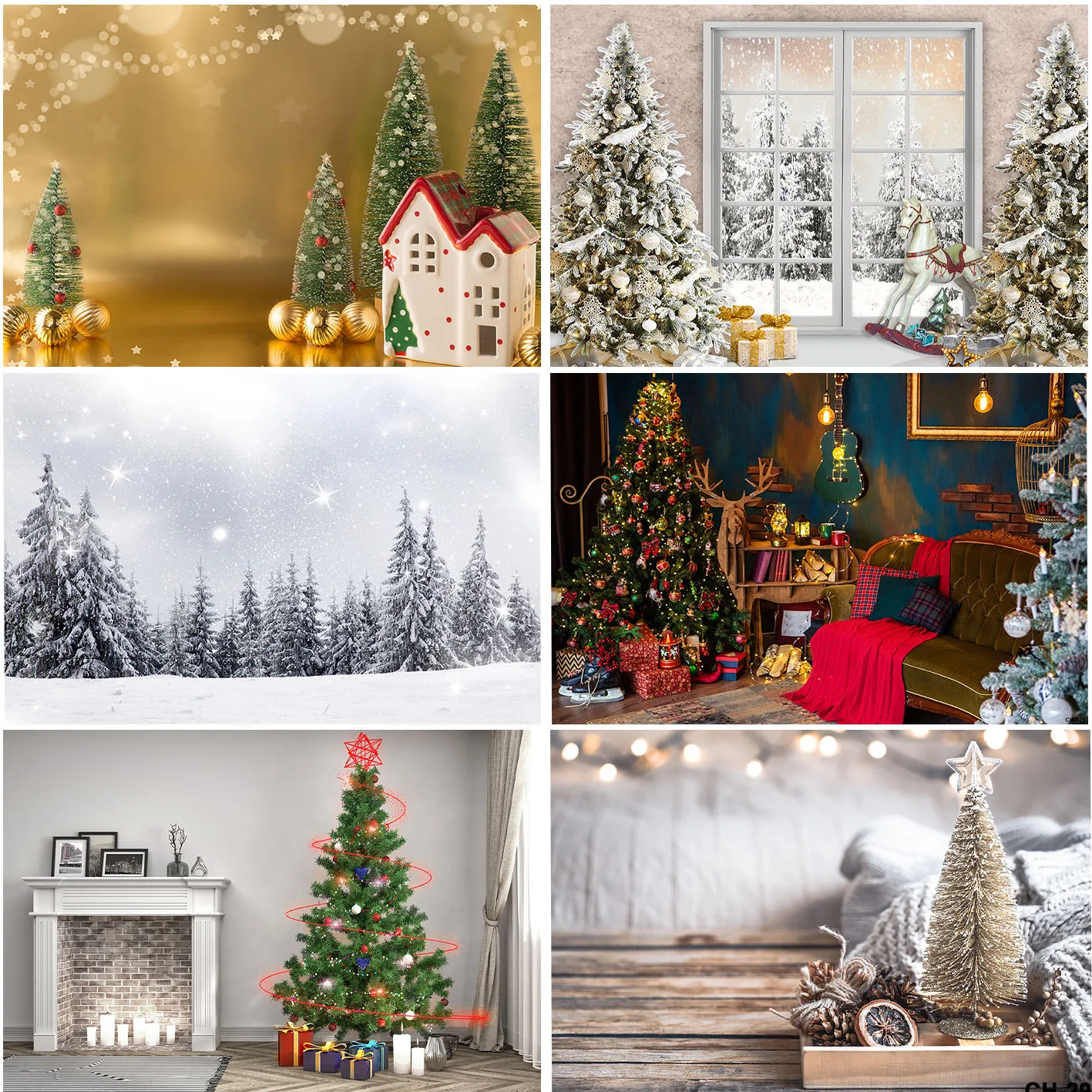 Photography Christmas Xmas Trees Backgrounds Snowy Holiday Wooden Cabin Home Decoration Family Portrait Banner Props Backdrops