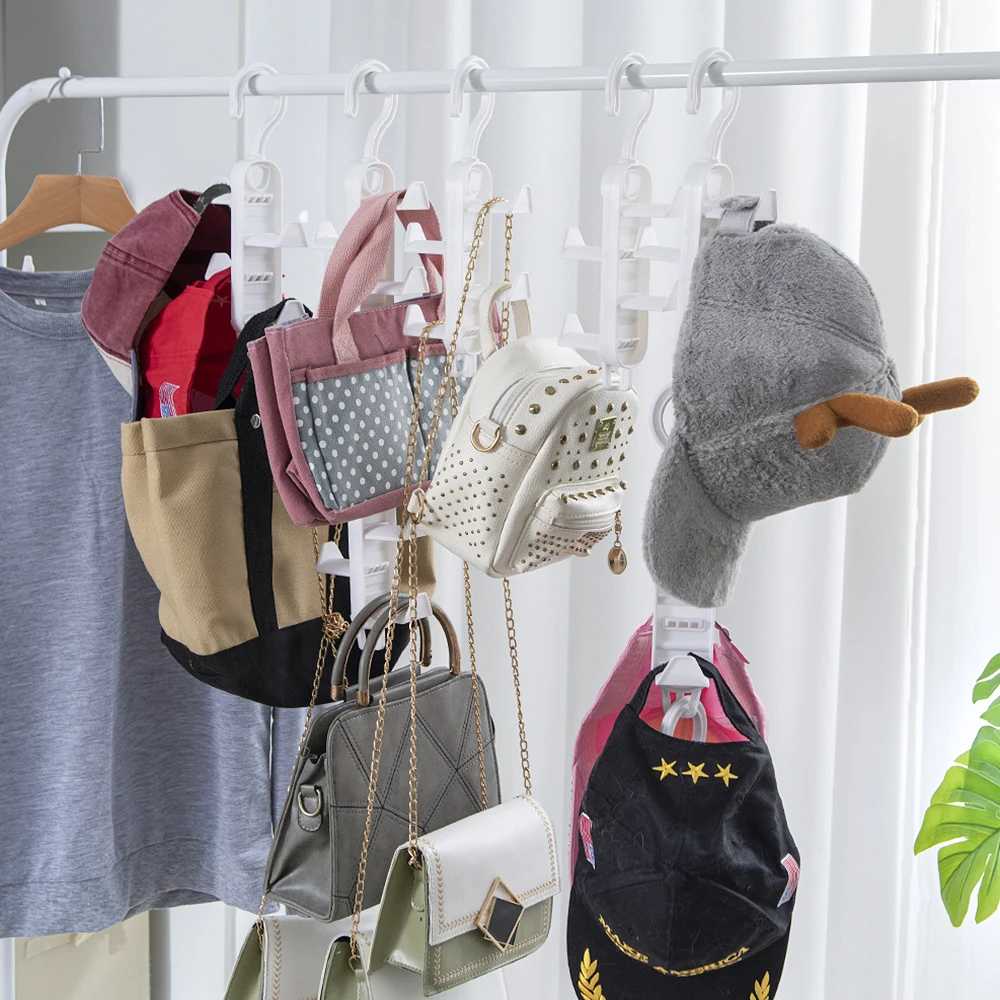 Storage artifact wardrobe storage multifunctional clothes hanger with no trace hanging bag rack, hat door, no punching hanging h image 6