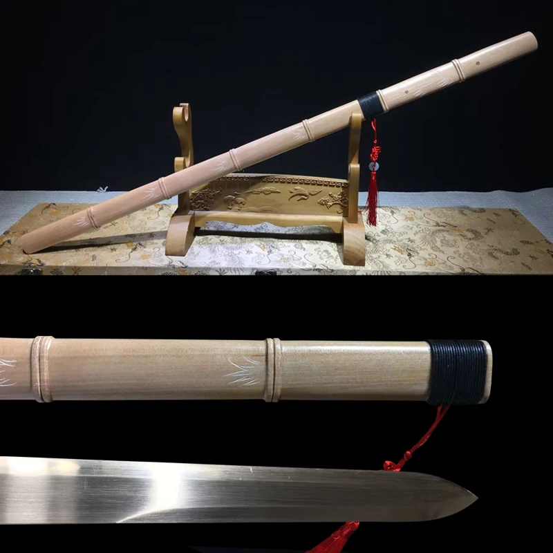 

Bamboo Sword Natural Design Hardwood Shirasaya Chinese Swords Real Steel Blade