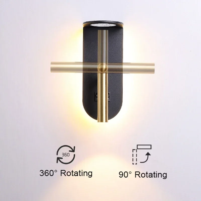 โคมไฟติดผนังแบบโมเดิร์นไฟ LED แบบหมุนได้360 ° สำหรับห้องโถงข้างเตียงนอนบ้านในร่มโคมไฟติดผนัง6PA