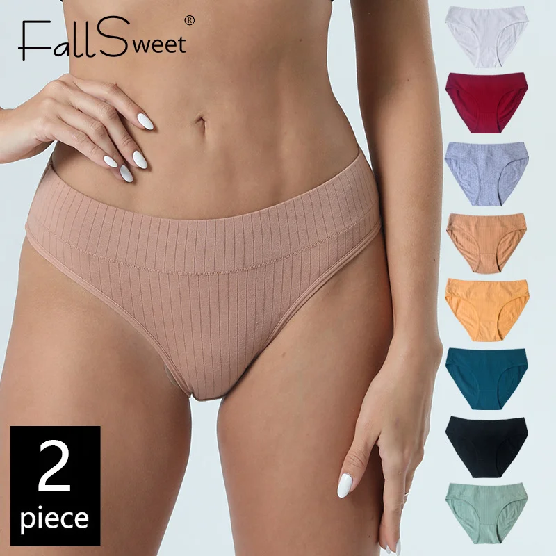 

FallSweet 2Pcs/Set Women's Panties Sexy Underwear Mid Waist Cotton Panties Solid Color Comfortbale Girls Briefs Lingerie Femme