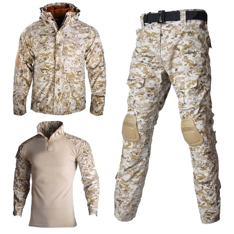 Army Shirts Cargo Pant Military+Pads Airsoft Paintball Clothing Fleece G8 Jacket Cotton Combat Uniform Tactical Shirts Camo Suit