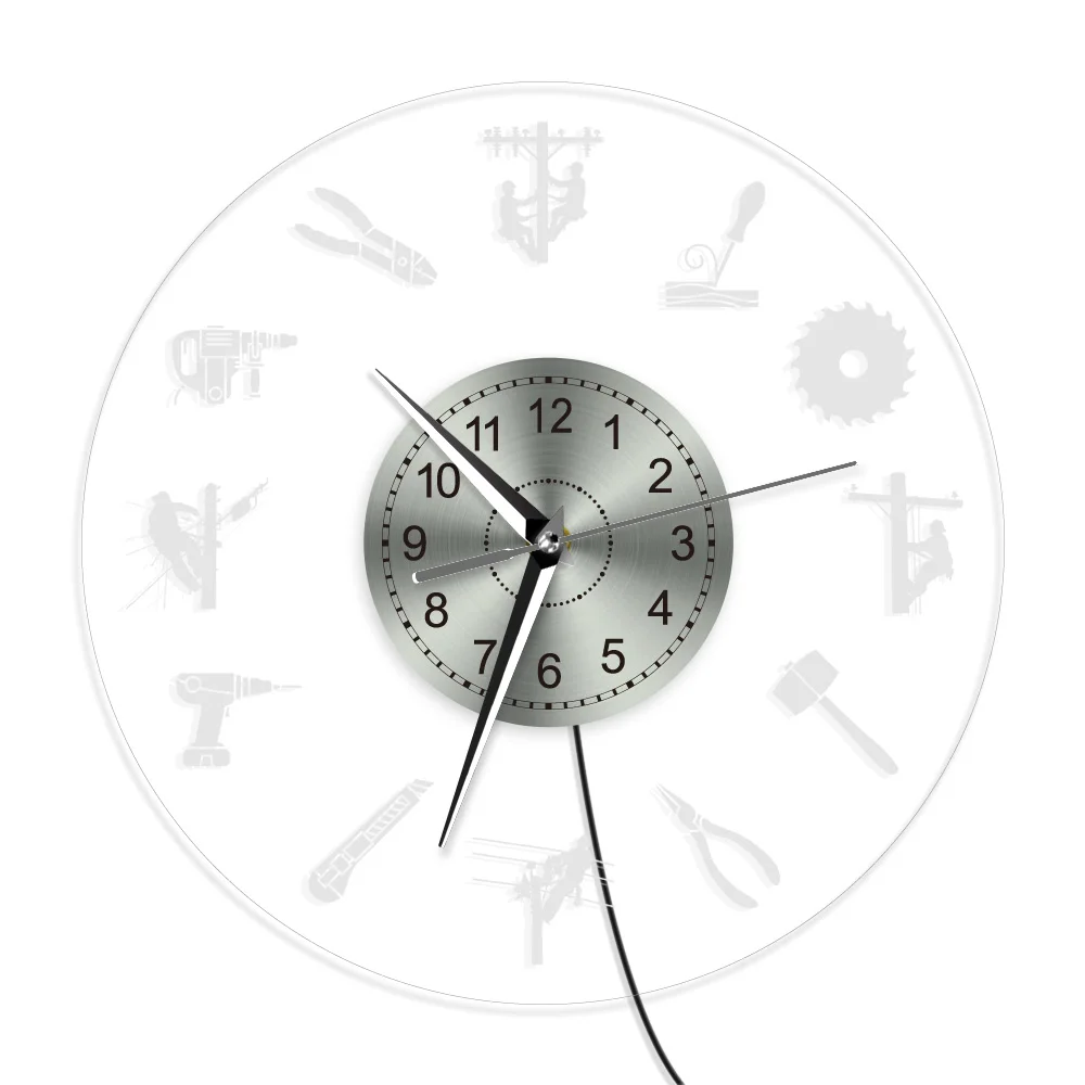 Linemen Wall Light Modern Wall Clock Electric Lineworker & Equipment LED Neon Wall Sign Electrician Luminous Acrylic Wall Clock