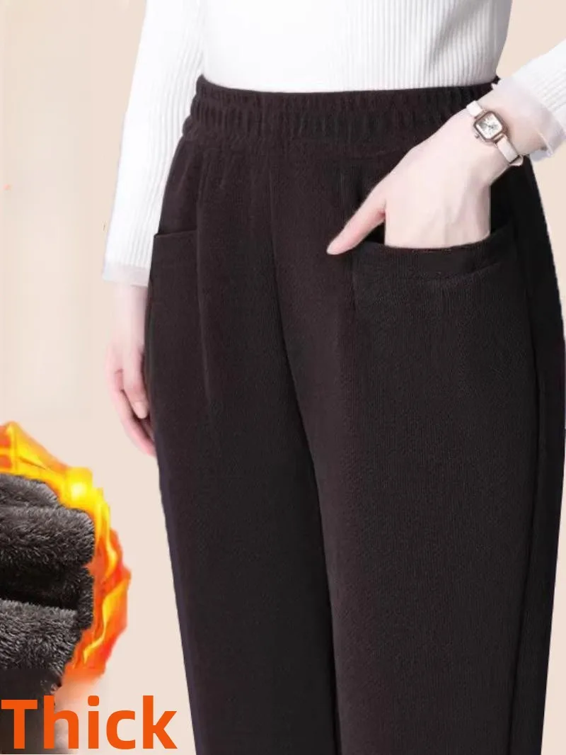 Thiened Fce Harlan Calças Cintura Alta Soltas Calças Compridas Casuais para Mulheres Outono Inverno Calças de Algodão Quente Cotto Europeu...