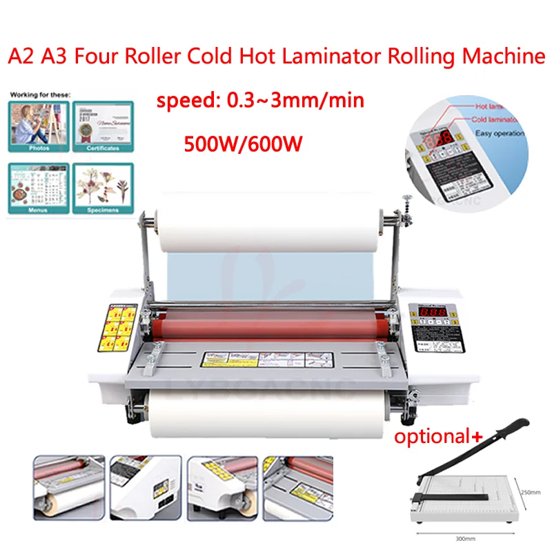 Desktop A3 A2 Paper Laminating Machine English Version Four Roller Cold Hot Laminator Rolling Machine  For  Film Photo