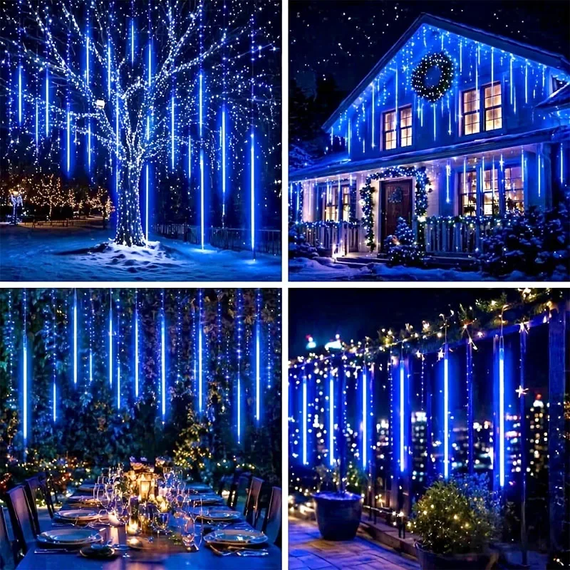 Solar Meteor Shower Lights Outdoor Meteor Lights 10Tubes Waterproof LED Falling Raindrop Christmas Halloween Fairy String Lights