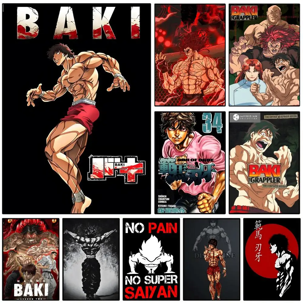 Anime B-Baki The Grappler Poster Self-adhesive Art Waterproof Paper Sticker Coffee House Wall Decor