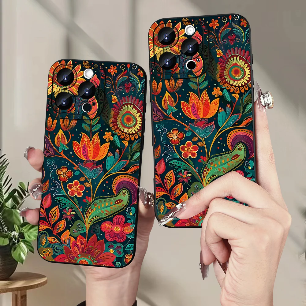 

Creative Floral Flower Phone Case For iPhone 17 16 15 11 12 14 13 Pro Max Mini X XR 7 Plus 17E Shockproof Silicone Cover Fundas