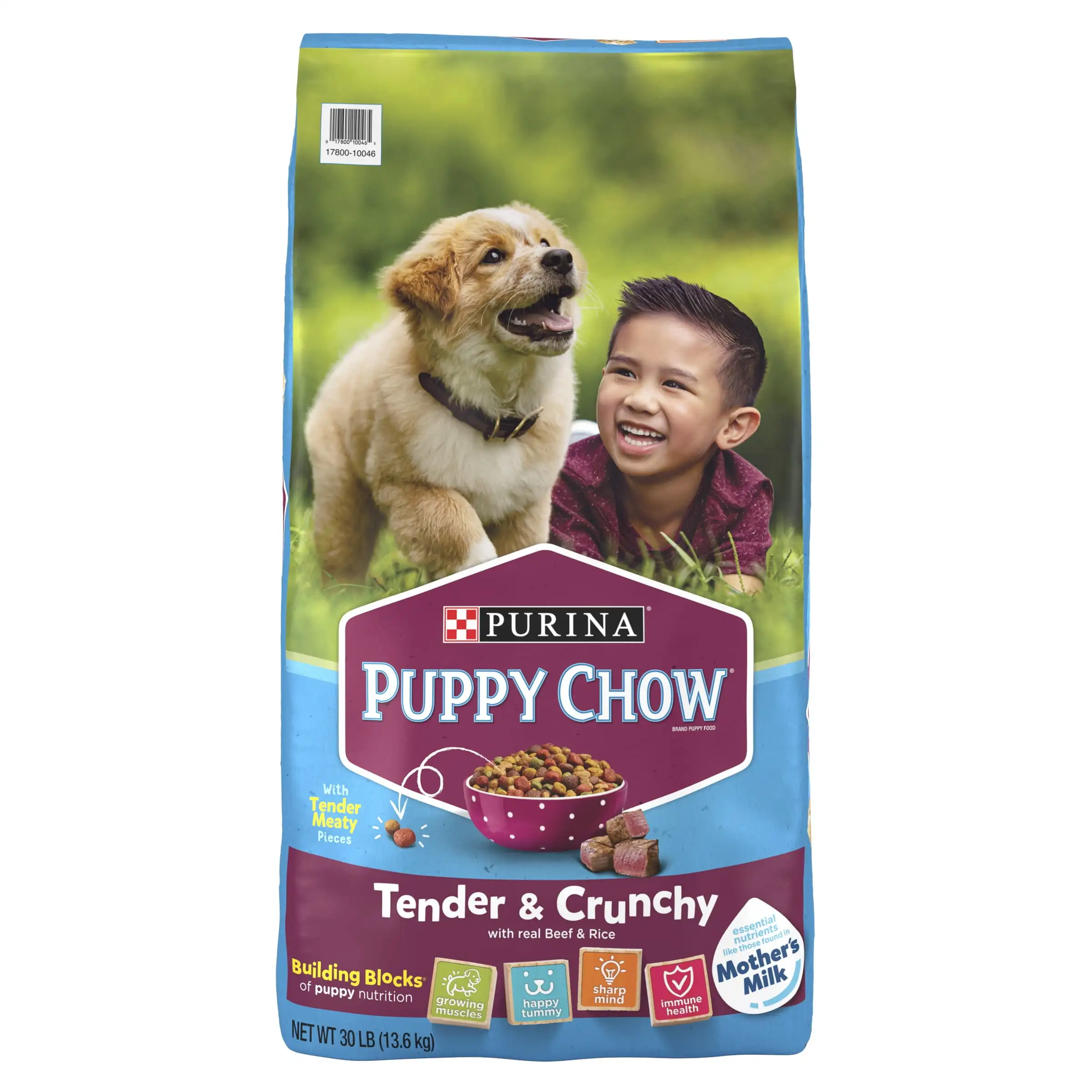 Purina Puppy Chow Protein tinggi makanan anak anjing kering, lembut & renyah dengan daging sapi asli, 30 lb. Tas