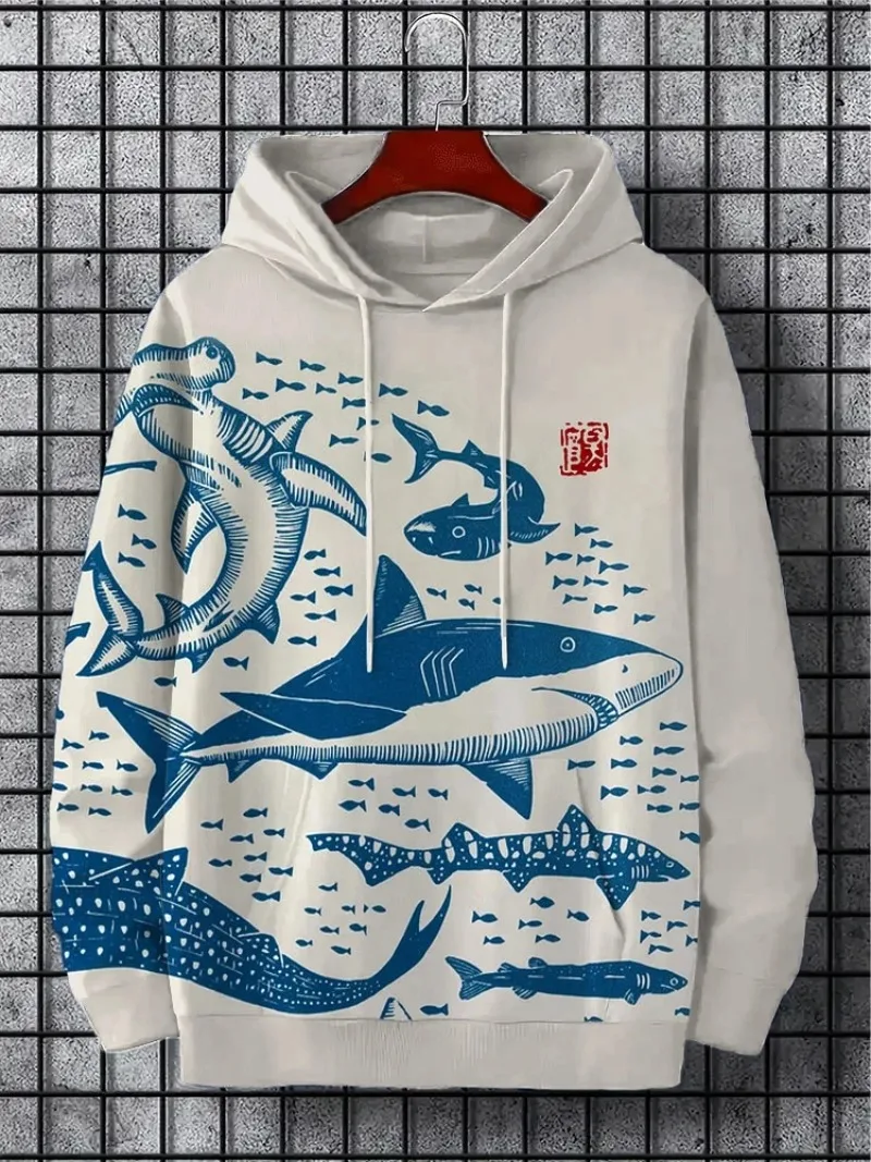 

Funny Japanese Harajuku fashion men's hoodie casual y2k hoodie men's autumn and winter sea whale pattern sports hoodie