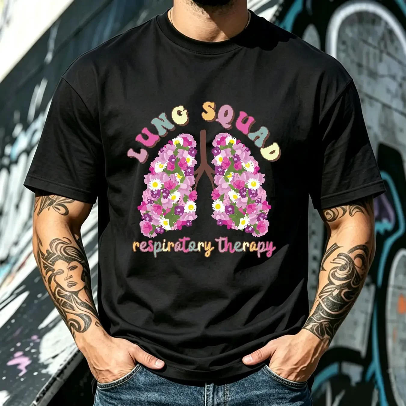 washed T Shirt Lung Squad Respiratory TherapisT SweaT PulmonologisT Floral RT crew long or short sleeves vintage Washed Casual