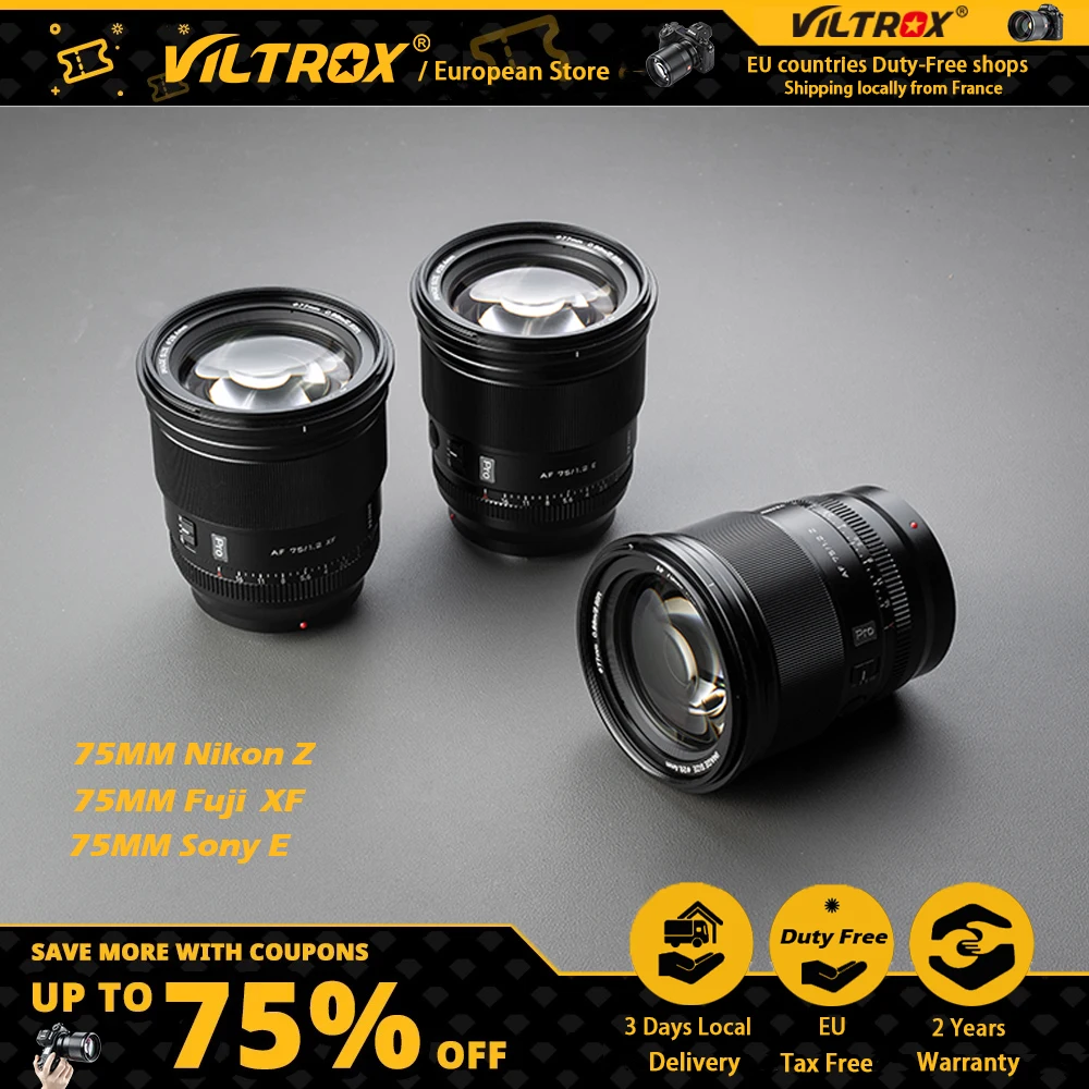 

VILTROX 75mm F1.2 For Sony Nikon Fuji Lens Auto Focus Large Aperture Portrait Lens Fujifilm X Sony E Nikon Z Mount Camera Lenses