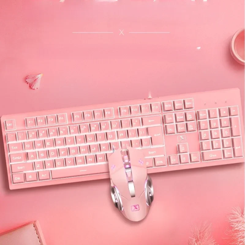 

Varmilo Keyboard Mouse Combos Custom White RGB Wired Office Adapter Notebook Computer Cherry Blossom Pink Cute Keyboard Gift