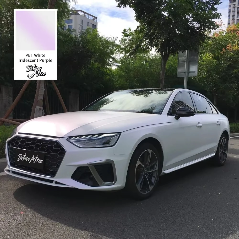 Factory Wholesale Matte PET White Iridescent Purple Chameleon White Purple Car Vinyl Wrap Glitter Car Wrap Vinyl Car Sticker