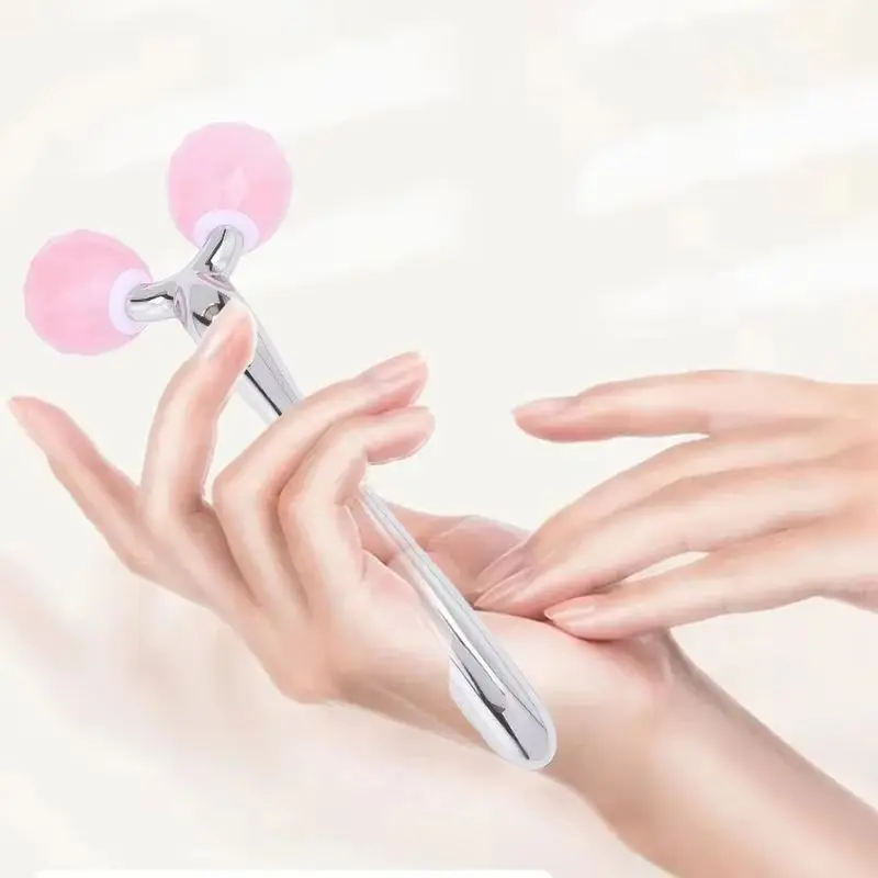3D Roller Jade Massager For Face Rose Quartz Natural Stone Facial Massage 360 Rotate Wrinkles Remove Skin Care Lifting Tool