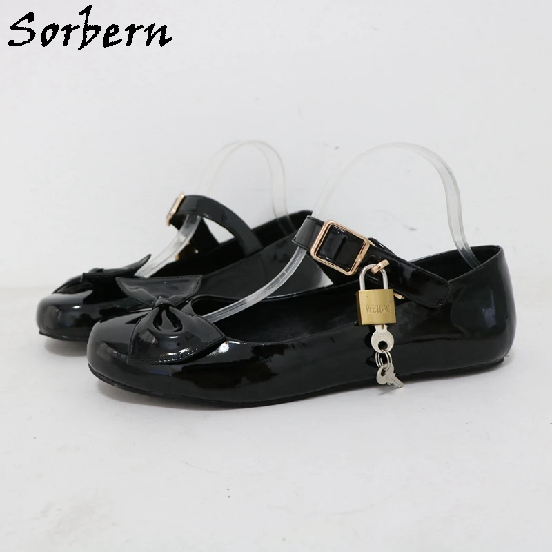 Sorbern Black Lockable Flat Lolita Shoes Women Cute Round Toe Ankle Straps With Locks Mary Jane Shoe Custom Colors