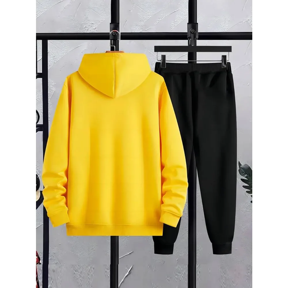 Cozy Fleece-Lined Hoodie & Sweatpants Set for Men - Trendy Print, Casual Fall/Winter Outfit