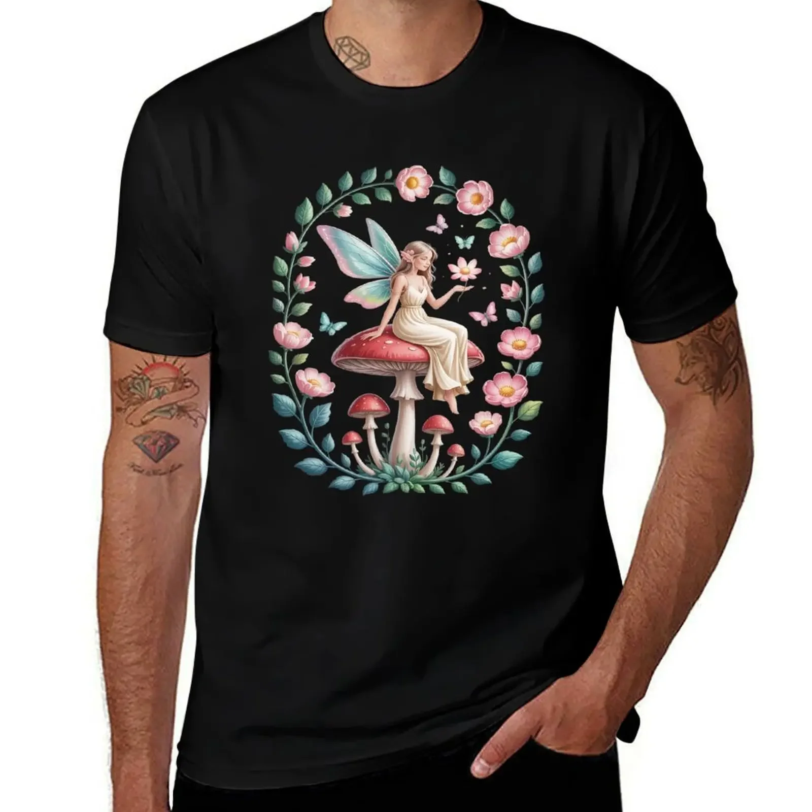 

Enchanted Forest Fairy Fantasy Mystical Butterfly & Floral T-Shirt plain Anime t-shirt topping mens big and tall t shirts