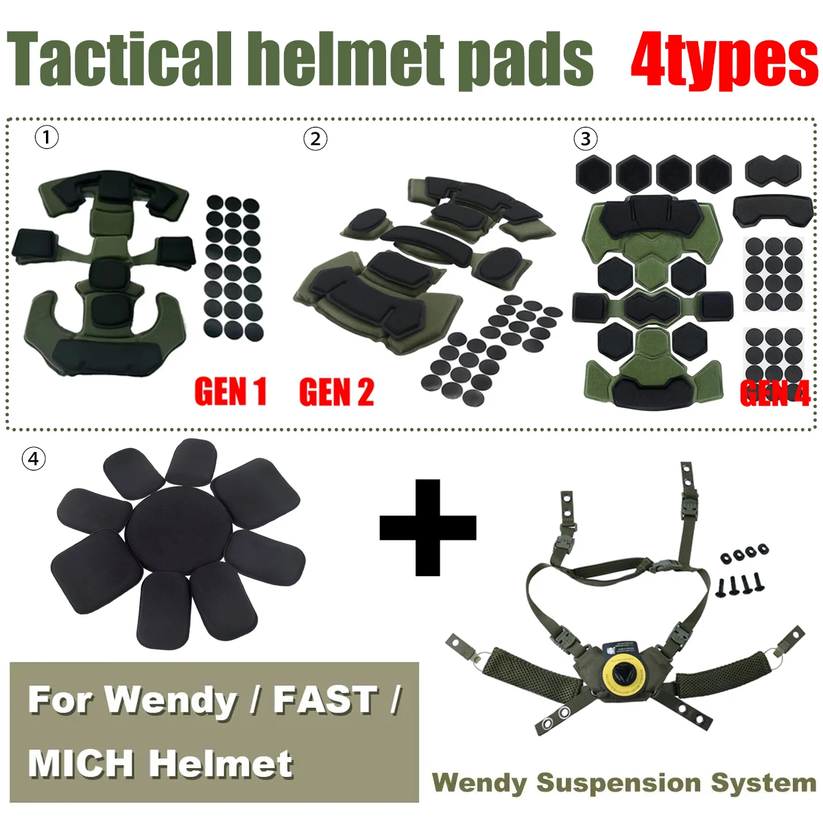 

Tactical helmet pads Suspension System&Helmet Gen 4 /Gen 1/Gen 2 Memory Foam Pad for Wendy FAST MICH Helmet Accessies Wendy Pad