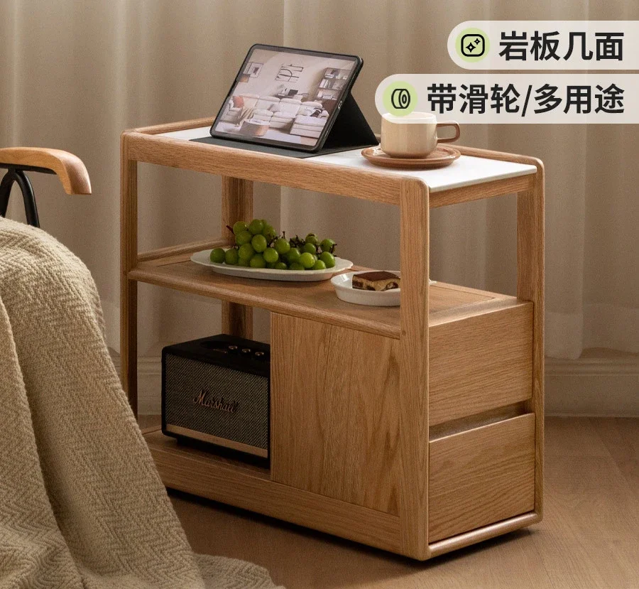 Solid wood sofa side cabinet rock slab side few Nordic small apartment living room corner few