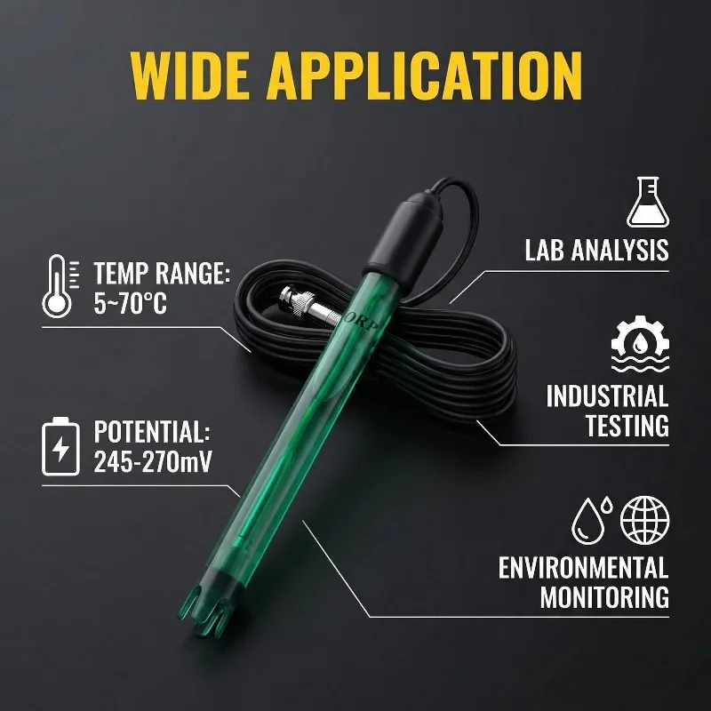 Sonda ORP Redox Tipo BNC con Cable de Repuesto de 300 cm y Diámetro de 12 mm para Medidor de Calidad del Agua de Acuario