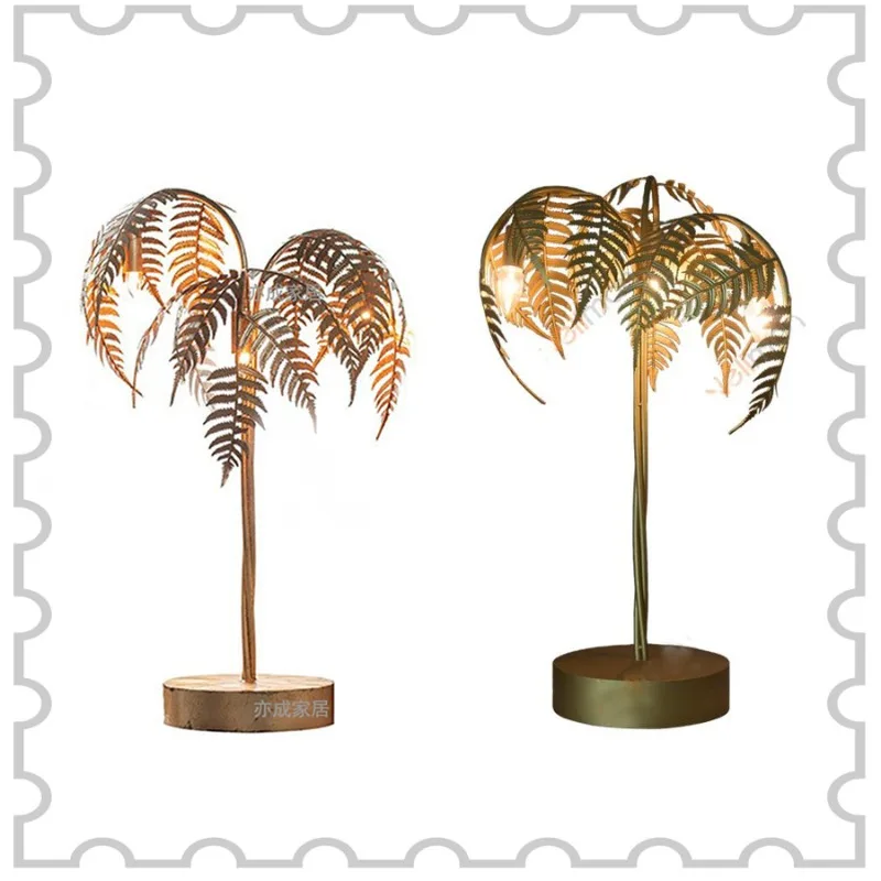 American fashion retro wrought iron palm tree desk lamp/soft decoration design/villa/model room/hotel desk lamp