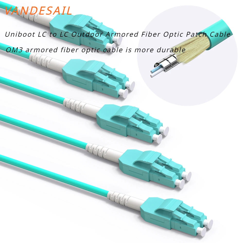 VANDESAIL Uniboot LC to LC Outdoor Armored Fiber Optic Patch Cable, OM3 MultiMode Fiber Optical Patch Cord Transceivers