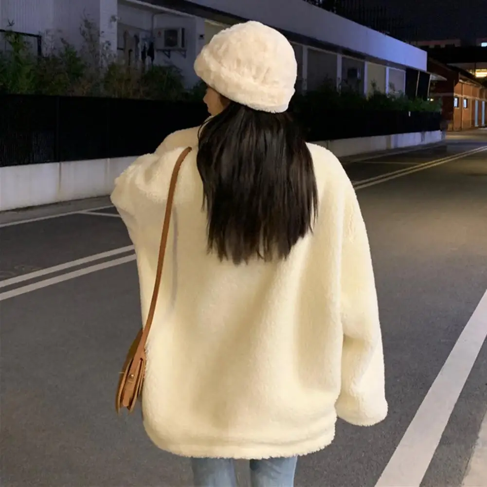 Stand-up Collar Jacket Warm Stylish Women's Winter Coat with Fleece Lining Stand Collar Zip-up Closure for Cold Weather