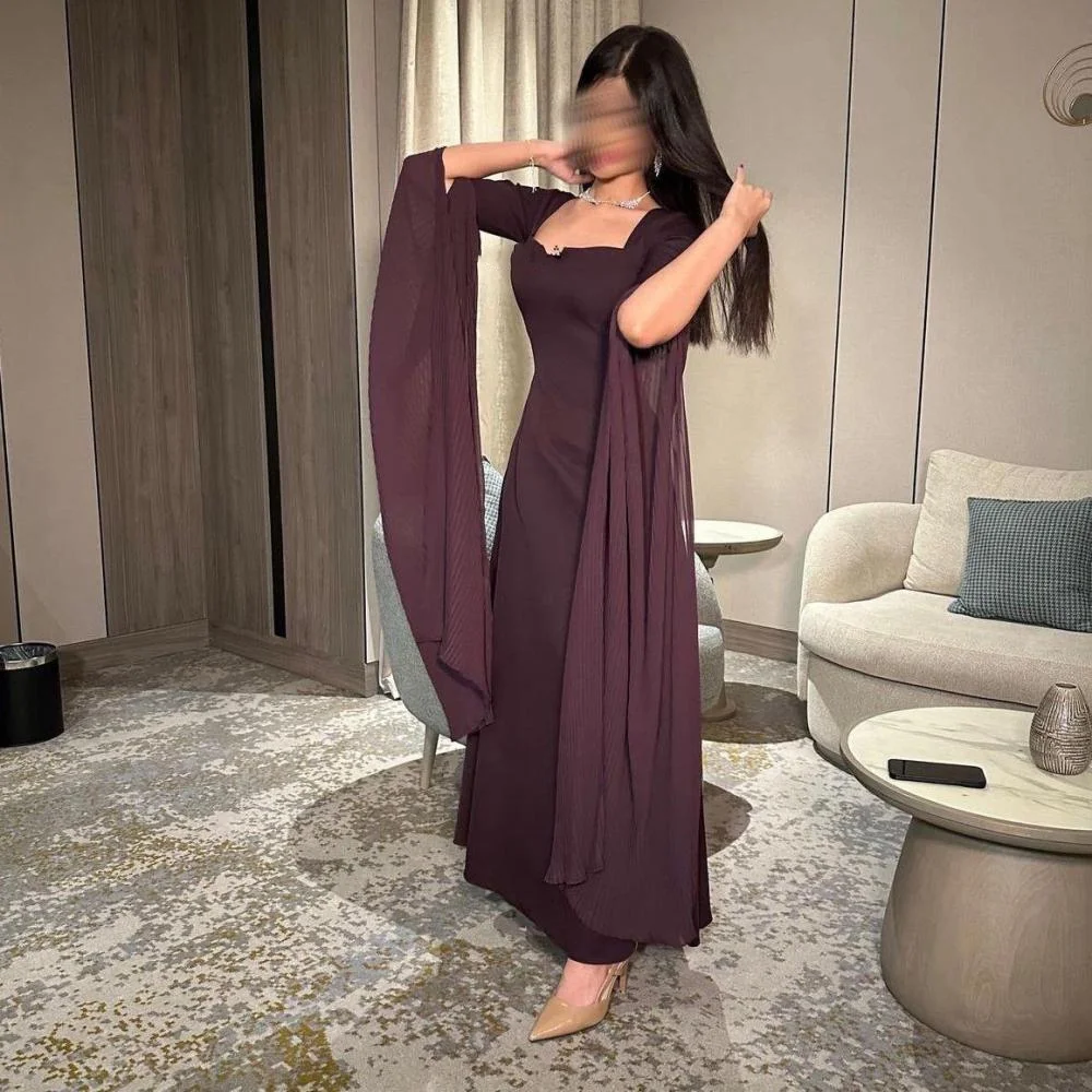 Customized Long Sleeves Evening Dresses Square Neckline Saudi Arabia Prom Dresses V Neck Formal Request Party gown for Women