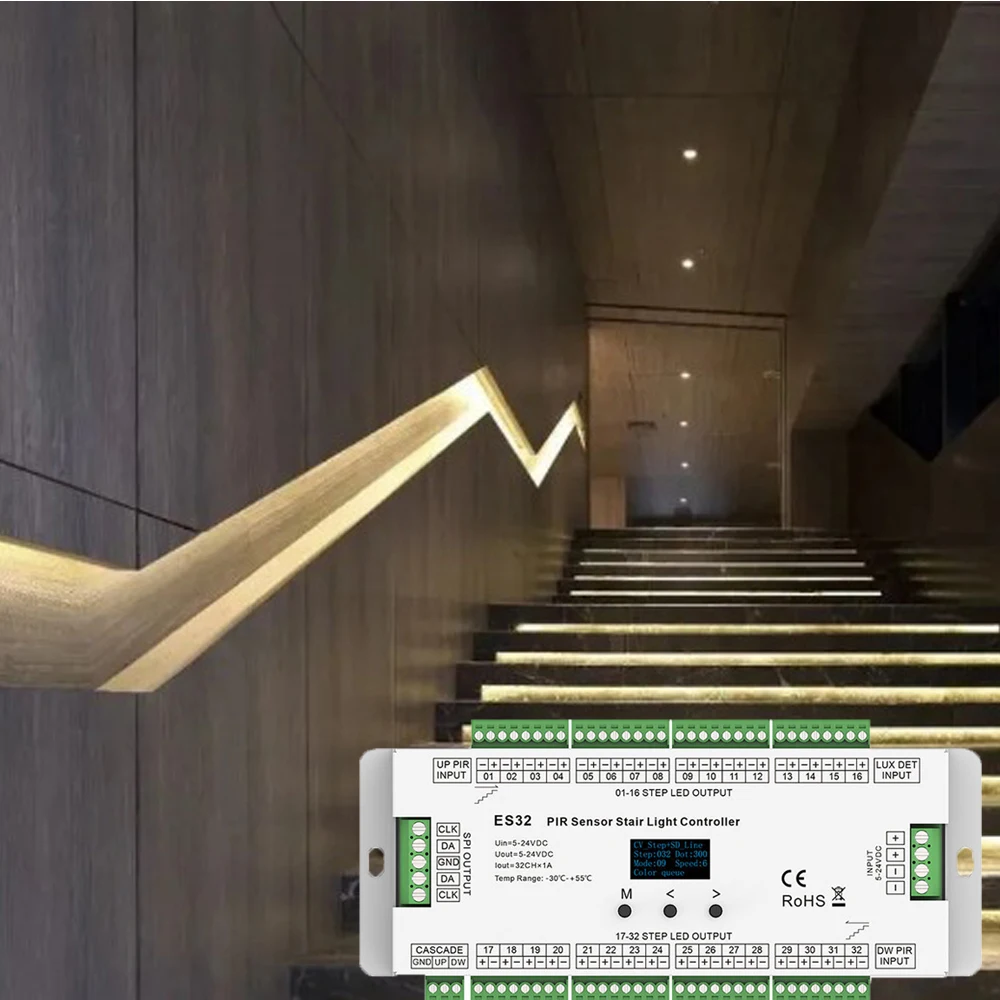 PIR Motion Sensor Light Controller ES32 12V 24V Single Color RGB Pixel Flex 5M LED Strip Infrared Step Lamp Controler for Stairs