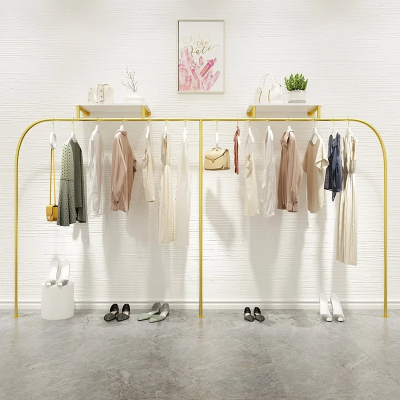 custom.Light Luxury Modern Golden Wall-mounted Clothing Display Rack Women's & Children's Wear 5-Layer Shelf
