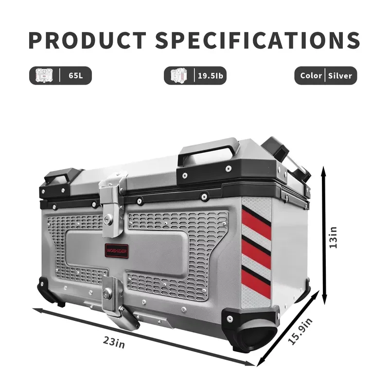 Factory Silver Motorcycle Tail Box New 65L Top Box Aluminum Alloy Top case