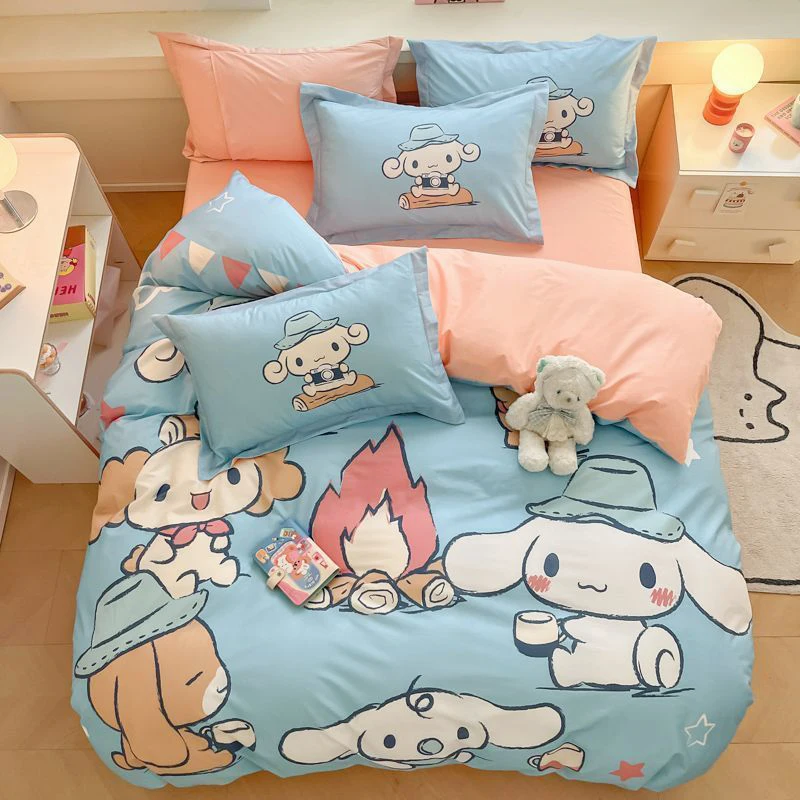 Sanrios Bedding Four-Piece Set Cute Hello Kitty Cinnamoroll Melody Quilt Cover Bed Sheets Pillowcases Bedspread Sets Bedclothes