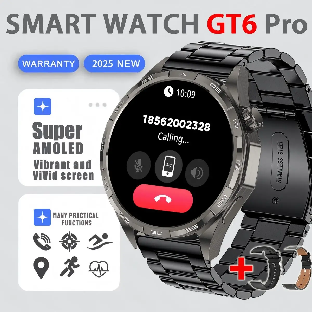 

Смарт-часы Watch6pro с HD IPS-экраном 1,5 дюйма, GPS-трекингом, подсветкой, Bluetooth-звонками, измерением высоты и давления, динамическим островным режимом, мониторингом здоровья