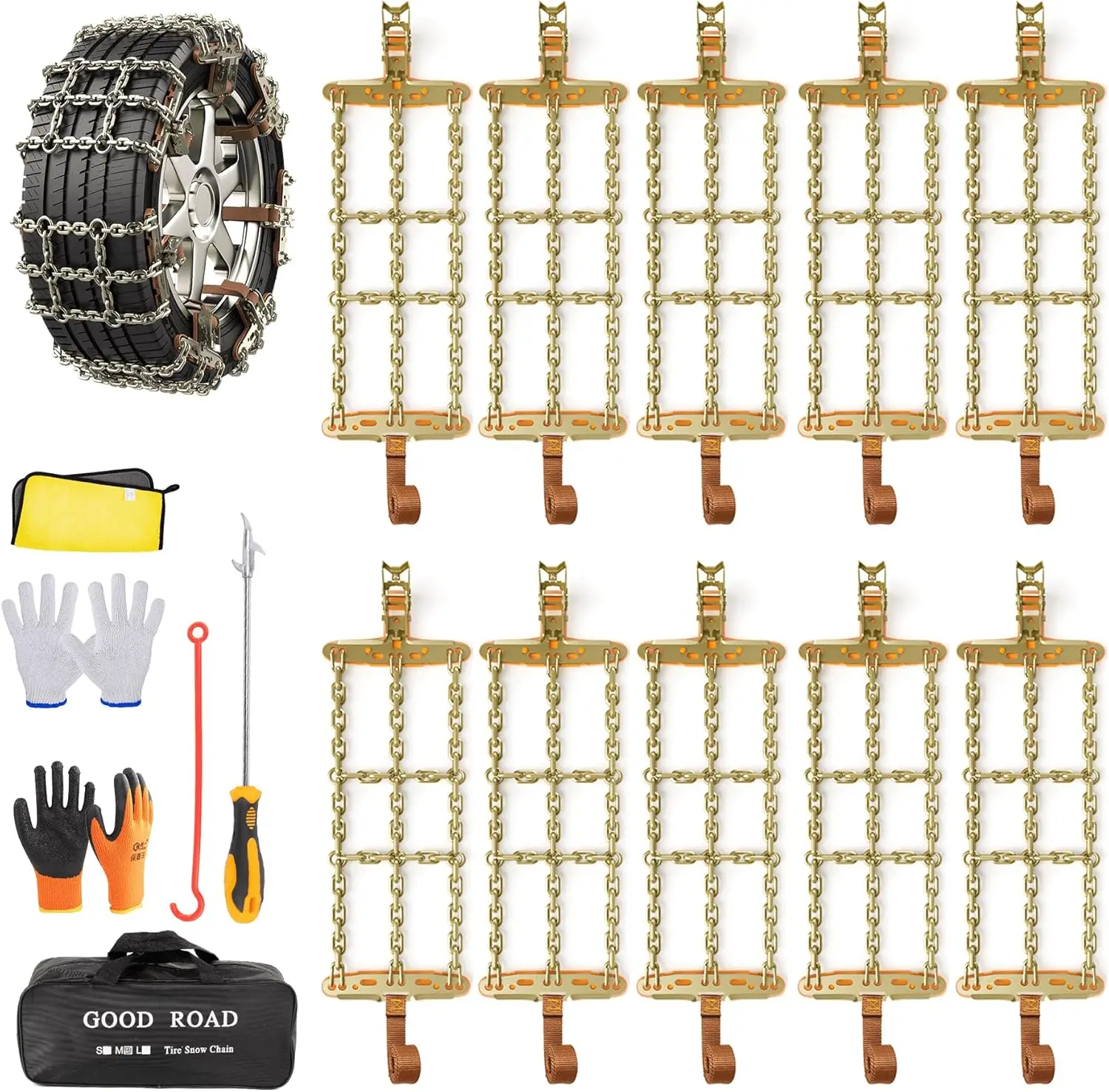 

Аварийные снежные цепи для автомобилей, грузовиков, внедорожников — утолщенная сталь для льда, песка, грязи (8 упаковок, подходит для ширины 235-285 мм)